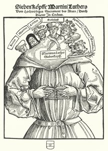 Title page of the pamphlet The Seven Heads of Martin Luther by Johannes Cochlaeus by German School