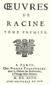 Title Page from an Edition of the First Volume of the Complete Works of Jean Racine, Published in 1697 (engraving) by German School