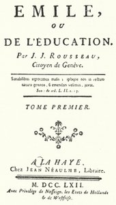 Title page from the first edition of Emile by Jean-Jacques Rousseau, published in 1762 by German School