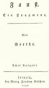 Title page from the first edition of Faust, by Johann Wolfgang Von Goethe by German School