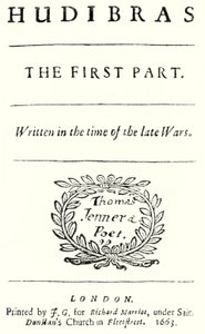 Title page from the satirical poem Hudibras by Samuel Butler, published in 1663 by German School
