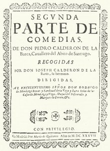 Title page from the second of four volumes of the Comedias of Calderon, published in 1637 by German School