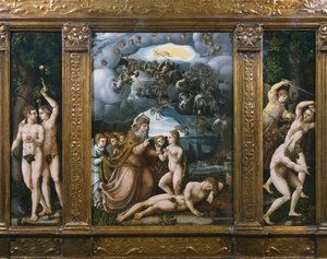 Triptych of the Creation, Adam and Eve, Creation of Eve, Expulsion from Paradise by German School