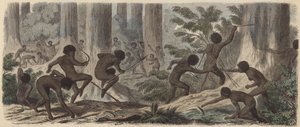 Two tribes of Australian Aborigines fighting by German School