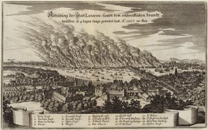 View of the city of London and the horrifying fire which burned for four days long by German School