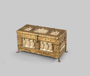Walrus Ivory Figures Mounted on a Medieval-Style and Copper-Clad Oak Box, Ivory 11th or 12th Century
