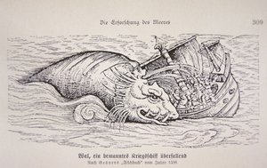 Whale attacking a ship by German School