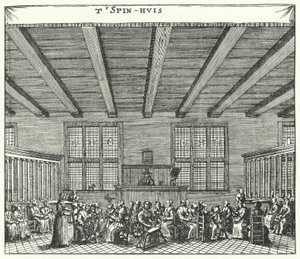 Women prisoners at the Spinhuis in Amsterdam forced to spin as a method of correction for prostitution and other crimes by German School
