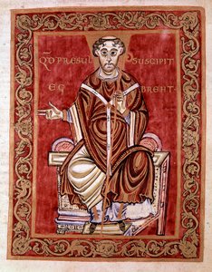 The Eveque Egbert de Treves Receives the Psalter from the Hands of the Monk Rudprecht (not represented here) (miniature)