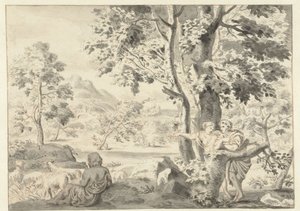 Tree-Rich Landscape with a Shepherd, a Man, and a Woman by Gerrit Grasdorp (possibly)