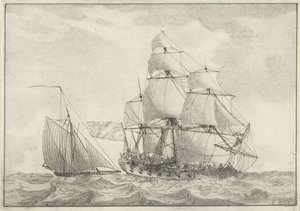 Cutter and a War Frigate by Gerrit Groenewegen