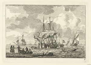 Seascape with Three-Master by Gerrit Groenewegen