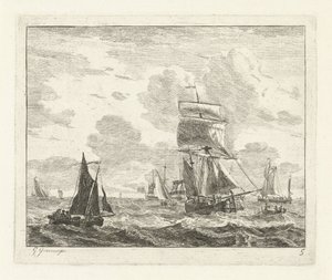 Sailing Ships on Rough Water by Gerrit Groenewegen