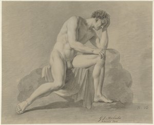 Seated Male Nude, Resting Head on Left Arm