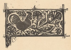 Title Head with a Rooster and Animals Hidden in Bushes