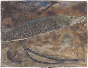 Two Pikes in an Aquarium, Seen from the Side and Front by Gerrit Willem Dijsselhof