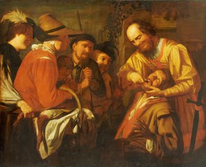 A Quack Dentist Extracting a Tooth, While a Group of Onlookers Watch Nearby by Gerrit van Honthorst