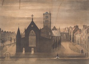 Moonlight View of East and Cross Churches, Dundee as They Appeared After the Conflagration of 3rd Jan, c.1841