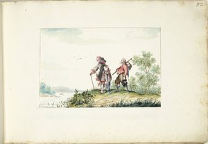 Gentleman and Beggar in a Landscape by Gesina ter Borch (signed by artist)