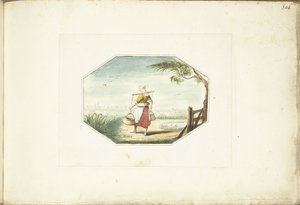 Milkmaid with Buckets in a Landscape by Gesina ter Borch (signed by artist)