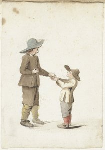 Boy Giving an Apple to a Younger Boy