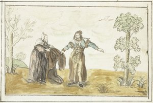 Hermit Giving a Lady His Cloak by Gesina ter Borch