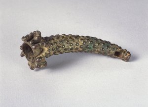 Side Blown Horn with Ray Skin Covering and Human Jawbone Attachment