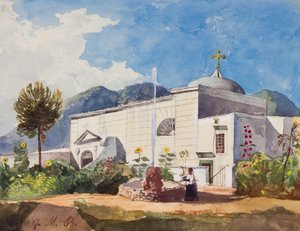 Church and Fountain, Possibly the Garden of a Royal Residence, with Additions by Prince Gaetano Maria Federico di Borbone (1846-1871)