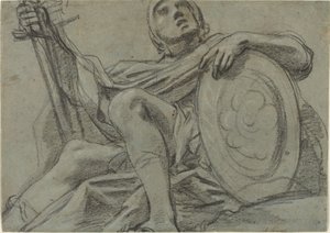 Seated Warrior Holding a Sword and Shield by Giacomo Cavedone