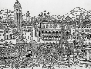 View of Venice in 15th Century, Italy, Woodcut, from Supplementum Chronicarum by Giacomo Filippo Foresti by Giacomo Filippo Foresti
