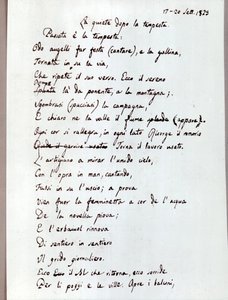 Manuscript of His Poem "The Calm After the Storm" by Leopardi