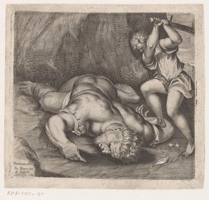 David Beheads Goliath Scenes after frescoes by Pordenone in Santo Stefano in Venice (series title) by Giacomo Piccini