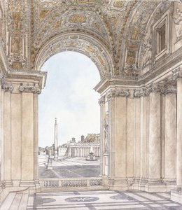 A View of the Piazza San Pietro, Rome looking south from the Portico of the Basilica, before 1779 by Giacomo Quarenghi