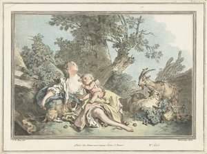 Sleeping Shepherdess and Sleeping Cupid by Gilles Antoine Demarteau