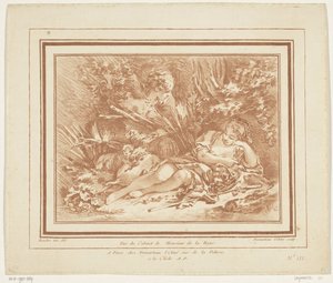 Reclining Shepherdess with Sheep and Shepherd with Flute by Gilles Demarteau