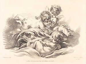 Three Cherubs Playing on Dolphin Like Wave by Gilles Demarteau