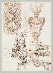 A Pierced Screen, Urn, a Fountain and Two Basins by Gilles Marie Oppenord