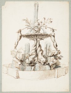 Design for a Fountain Supported by Dolphins and Two Dogs by Gilles Marie Oppenord