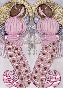 Two angels holding tiger lilies