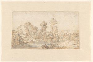 Hilly Landscape with Tall Trees Along a River