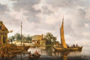 A River Landscape with a Ferryboat by Gillis Peeters