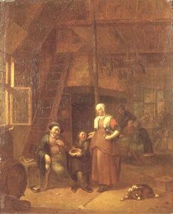 The Interior of an Inn with a Man Paying a Serving Woman by Gillis de Winter