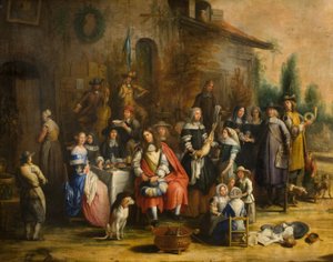 Hunting Party Outside an Inn by Gillis van (follower of) Tilborgh