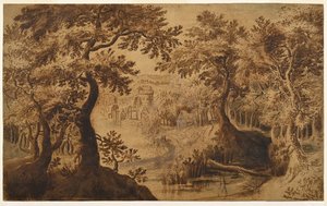 Wood Landscape with Vista by Gillis van III (circle of) Coninxloo