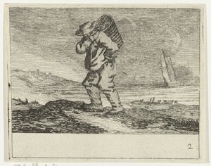 Dune Landscape with a Fisherman, Various Beaches and Water Views by Jan Percelles (series title) by Gillis van Scheyndel (I)