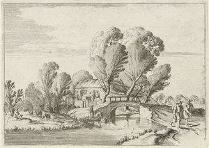Two Walkers by a Canal (Seven Landscapes series)