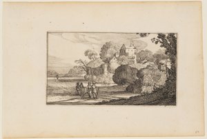 Path to Left of Walled Building Complex Amid Trees, from Twelve Landscapes with Figures by Gillis van Scheyndel