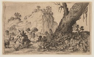 Shepherd Playing a Recorder to a Flock of Goats, from Twelve Landscapes by Gillis van Scheyndel