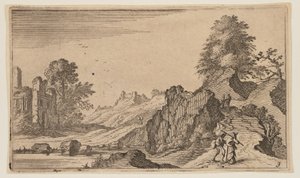 Three Pedestrians on a Wooden Bridge across a Stream, from Twelve Landscapes by Gillis van Scheyndel