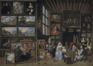 A Picture Gallery with an Artist Painting a Woman and a Girl. Allegory of the Art of Painting